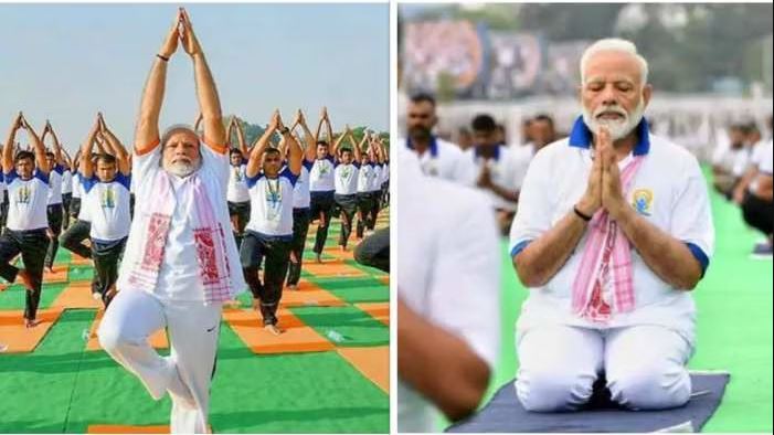 વિશાખાપટ્ટનમમાં યોગ કરતા PM મોદી:કહ્યું- વિશ્વમાં અસ્થિરતા વધી રહી છે, યોગ શાંતિનો માર્ગ