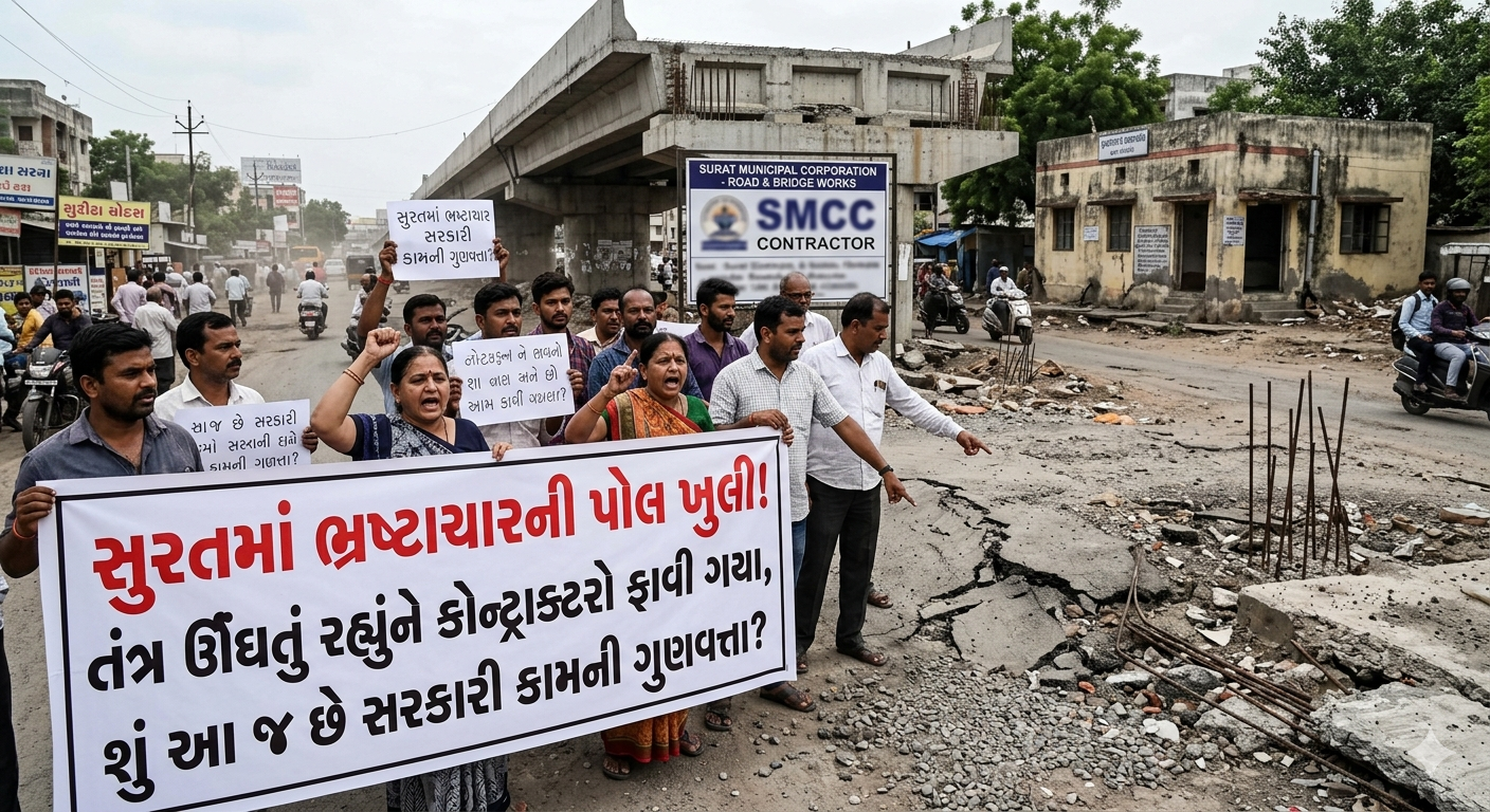 સુરતમાં ભ્રષ્ટાચારની પોલ ખુલી! તંત્ર ઊંઘતું રહ્યુંને કોન્ટ્રાક્ટરો ફાવી ગયા, શું આ જ છે સરકારી કામની ગુણવત્તા?