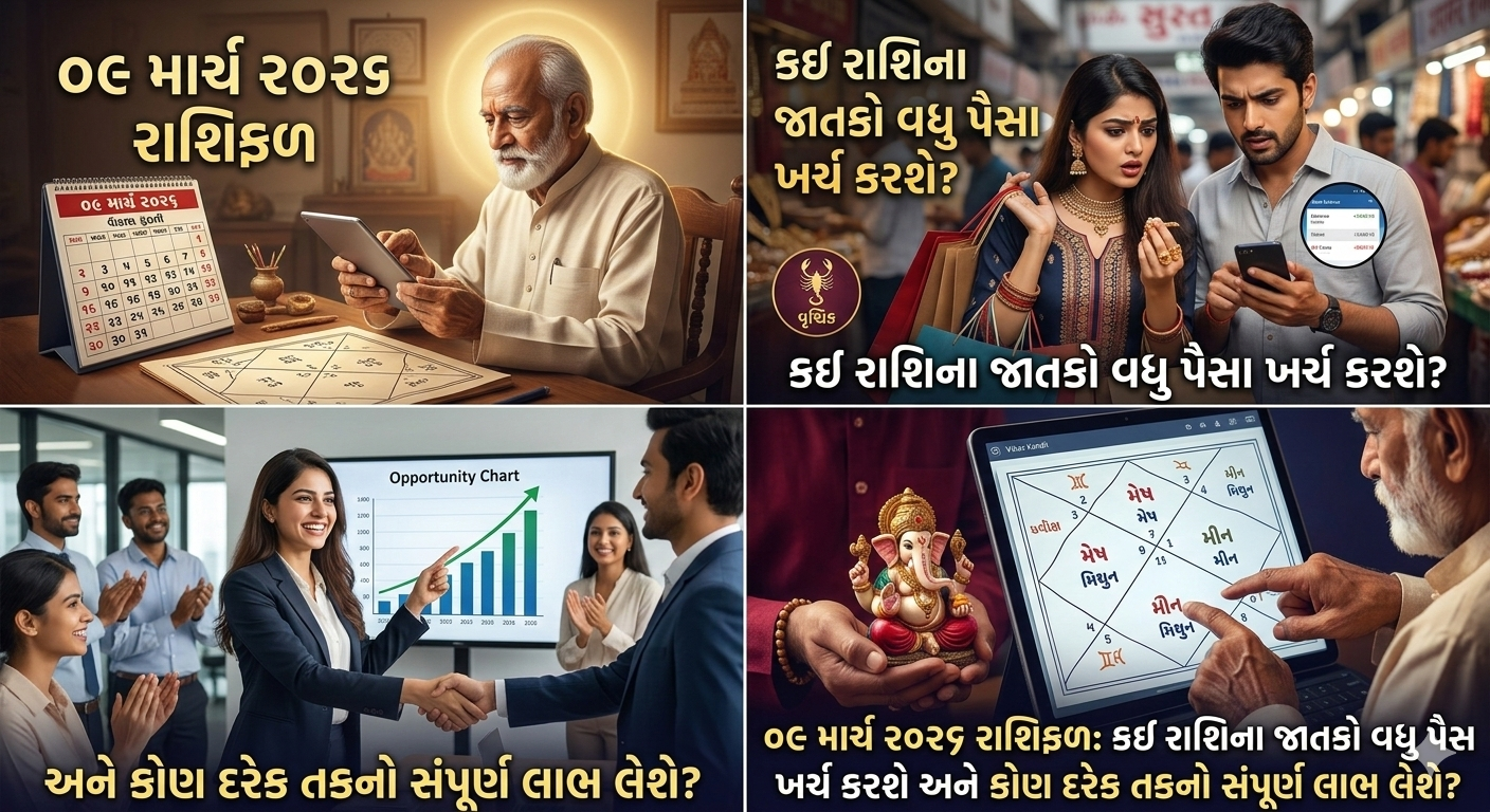 09 March 2026 રાશિફળ: કઈ રાશિના જાતકો વધુ પૈસા ખર્ચ કરશે અને કોણ દરેક તકનો સંપૂર્ણ લાભ લેશે?