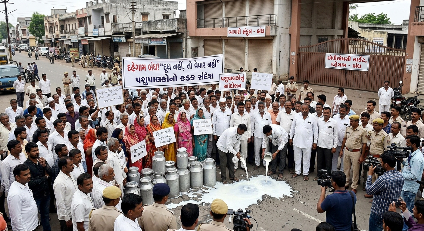 દહેગામ બંધ!“દૂધ નહીં, તો વેપાર નહીં” પશુપાલકોનો કડક સંદેશ